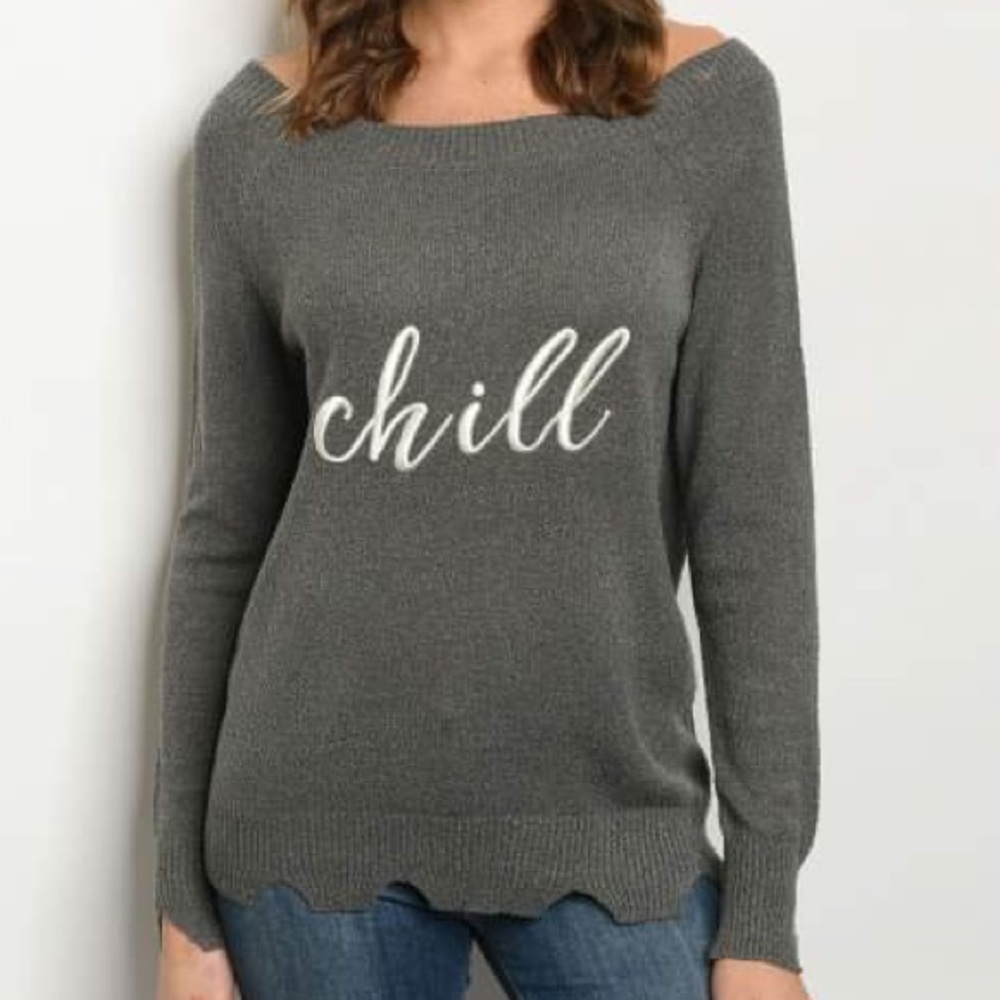 Chill embroidered boat neck cutout sweater